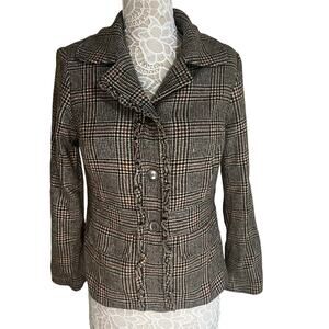 Vintage Harold’s Brown and Orange Plaid Blazer with ruffles -Women’s Size 12 EUC